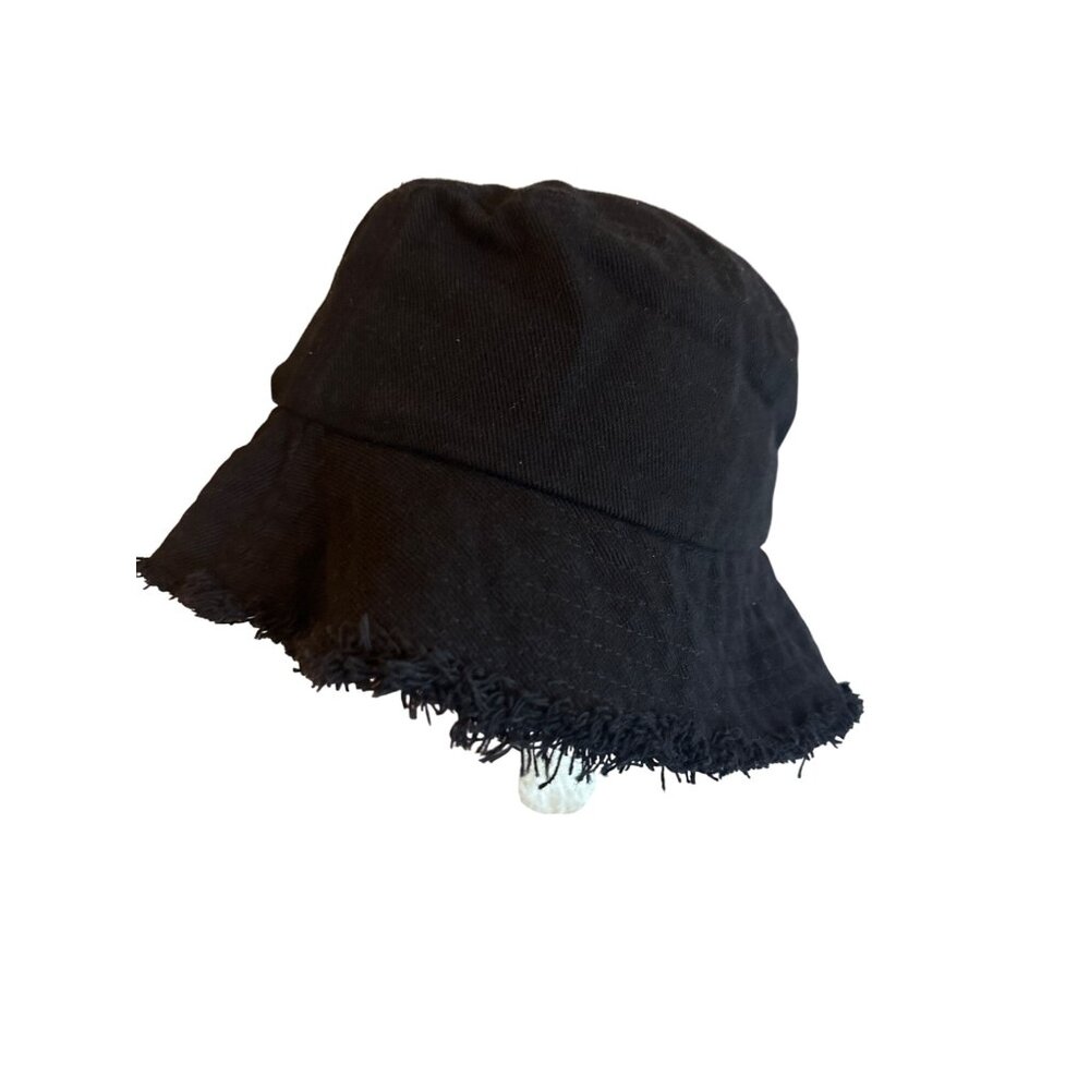 David & Young Black Frayed Edge Bucket Hat One Size